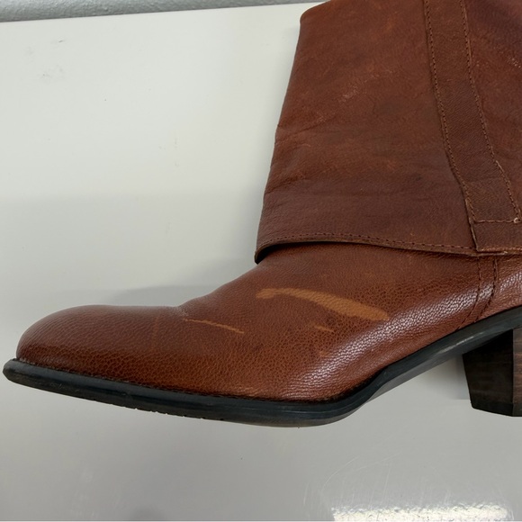 Franco Sarto Fold Over Almond Toe Brown Leather Cowgirl Ankle Boot 8M - Picture 10 of 11